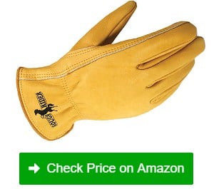 OZERO Garden Gloves Flex Grip Tough Cowhide Leather Work Gloves