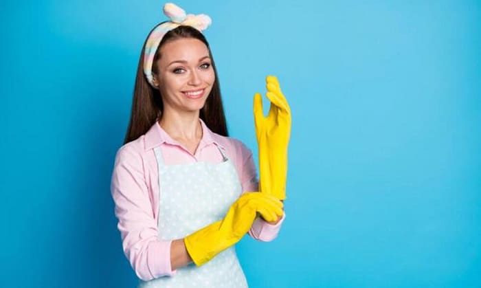 how to put on long latex gloves