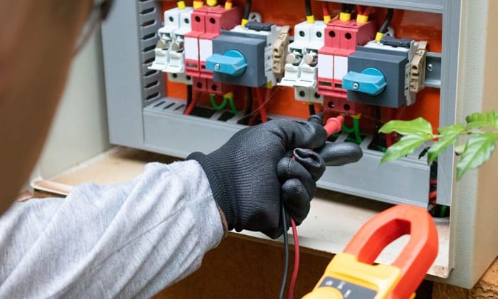 wear rubber gloves when working with electricity